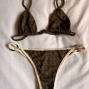 Acacia Swimwear Textured Khaki Bikini with Cream Trim